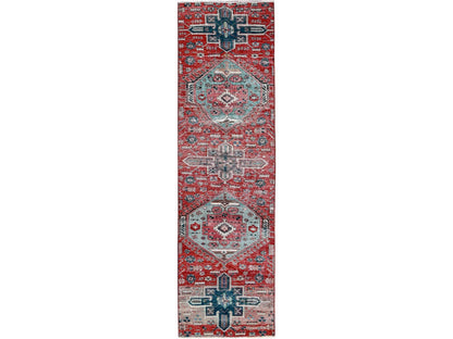 Vintage hand-knotted wool runner in Red, 2'7" x 9'3" — SKU O0633