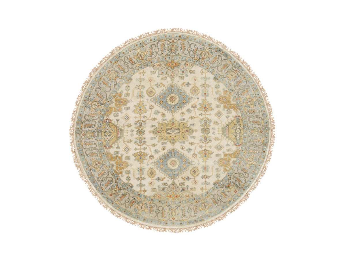Heriz hand-knotted wool rug in Ivory, 6' x 6'1" — SKU O063419