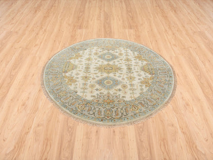 Ivory 6'1" x 6'0" Heriz Hand knotted Wool Rug - Sku: O063419