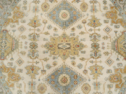Ivory 6'1" x 6'0" Heriz Hand knotted Wool Rug - Sku: O063419