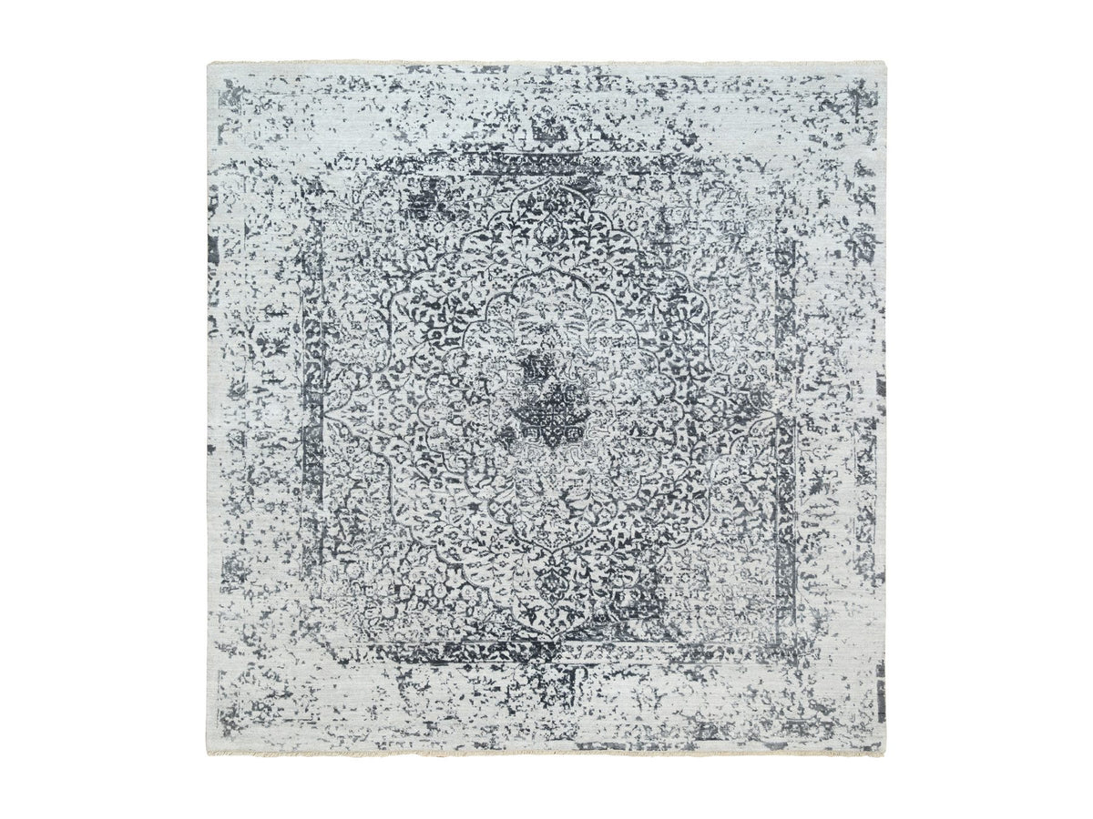 Transitional hand-knotted wool/silk rug in Gray, 8' x 8' — SKU O063455