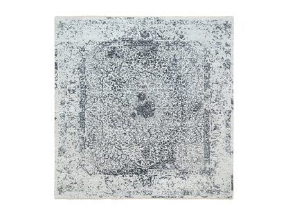 Grey 8'0" x 8'0" Transitional Hand knotted Wool/Silk Rug - Sku: O063455