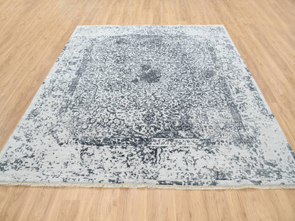 Transitional hand-knotted wool/silk rug in Gray, 8' x 8' — SKU O063455 (view 3)