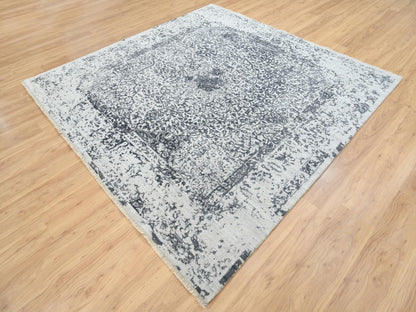 Grey 8'0" x 8'0" Transitional Hand knotted Wool/Silk Rug - Sku: O063455