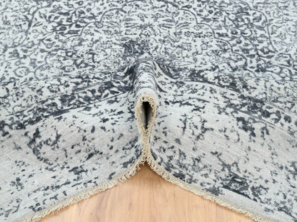 Grey 8'0" x 8'0" Transitional Hand knotted Wool/Silk Rug - Sku: O063455