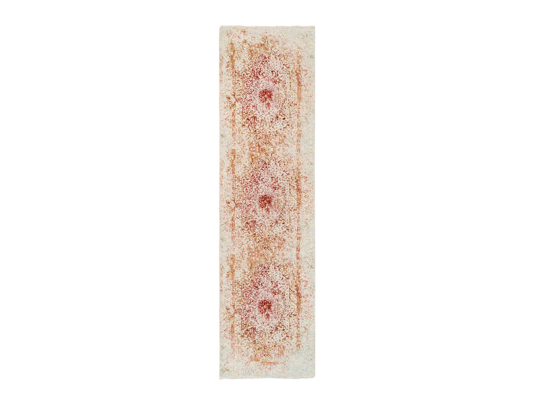 Pink 2'7" x 9'9" Modern / Contemporary Hand knotted Wool/Silk Rug - Sku: O063464