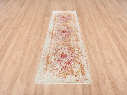 Pink 2'7" x 9'9" Modern / Contemporary Hand knotted Wool/Silk Rug - Sku: O063464