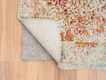 Pink 2'7" x 9'9" Modern / Contemporary Hand knotted Wool/Silk Rug - Sku: O063464