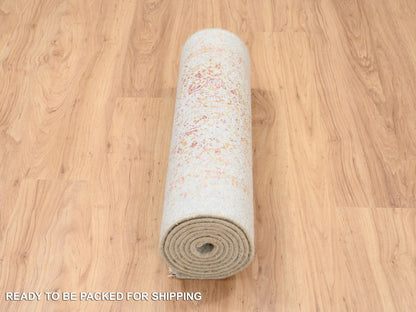 Pink 2'7" x 9'9" Modern / Contemporary Hand knotted Wool/Silk Rug - Sku: O063464