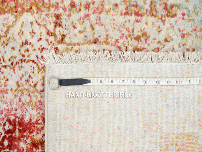 Pink 2'7" x 9'9" Modern / Contemporary Hand knotted Wool/Silk Rug - Sku: O063464