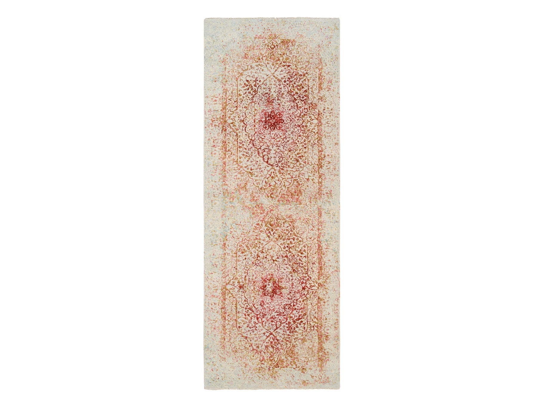 Pink 4'0" x 11'9" Modern / Contemporary Hand knotted Wool/Silk Rug - Sku: O063466