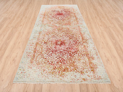 Pink 4'0" x 11'9" Modern / Contemporary Hand knotted Wool/Silk Rug - Sku: O063466