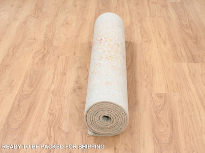 Pink 4'0" x 11'9" Modern / Contemporary Hand knotted Wool/Silk Rug - Sku: O063466