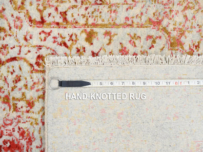 Pink 4'0" x 11'9" Modern / Contemporary Hand knotted Wool/Silk Rug - Sku: O063466