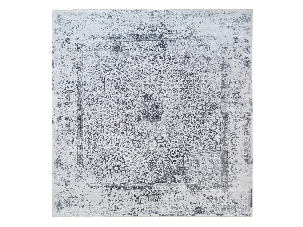 Transitional hand-knotted wool/silk rug in Gray, 12' x 12' — SKU O063467