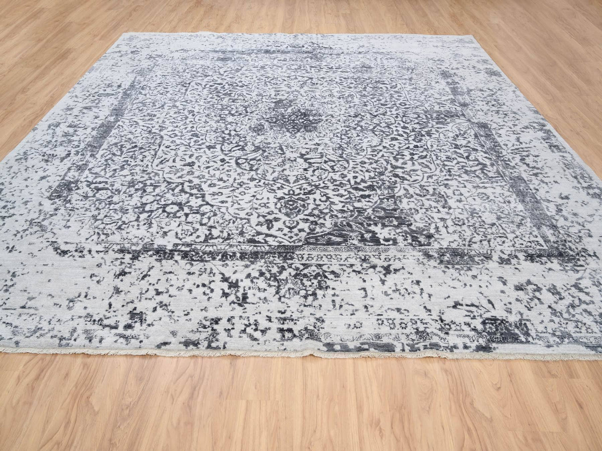 Transitional hand-knotted wool/silk rug in Gray, 12' x 12' — SKU O063467 (view 2)