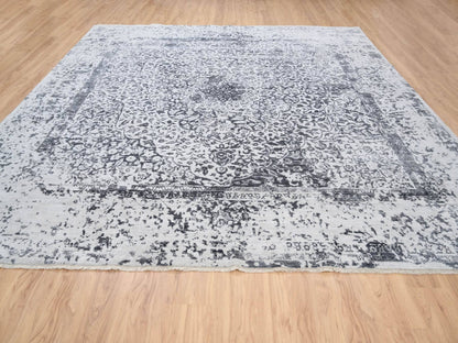 Grey 12'0" x 12'0" Transitional Hand knotted Wool/Silk Rug - Sku: O063467