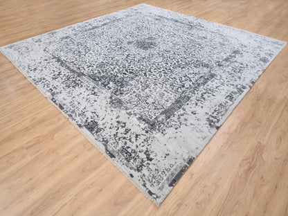 Grey 12'0" x 12'0" Transitional Hand knotted Wool/Silk Rug - Sku: O063467