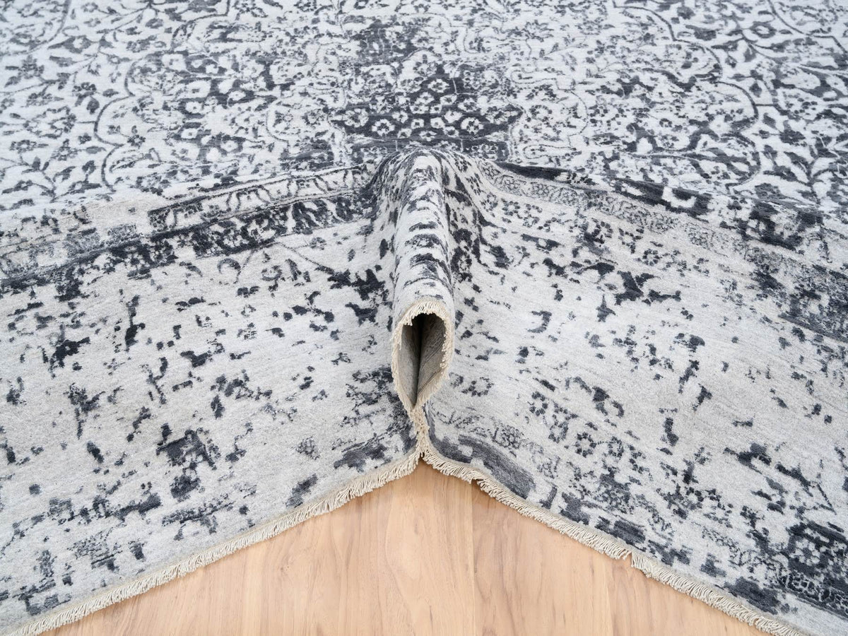 Transitional hand-knotted wool/silk rug in Gray, 12' x 12' — SKU O063467 (view 5)