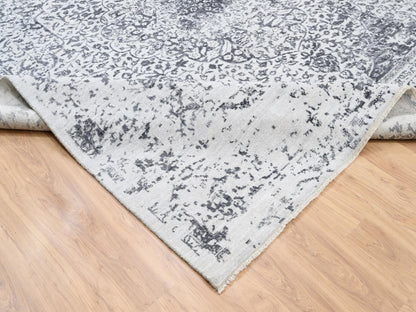 Grey 12'0" x 12'0" Transitional Hand knotted Wool/Silk Rug - Sku: O063467
