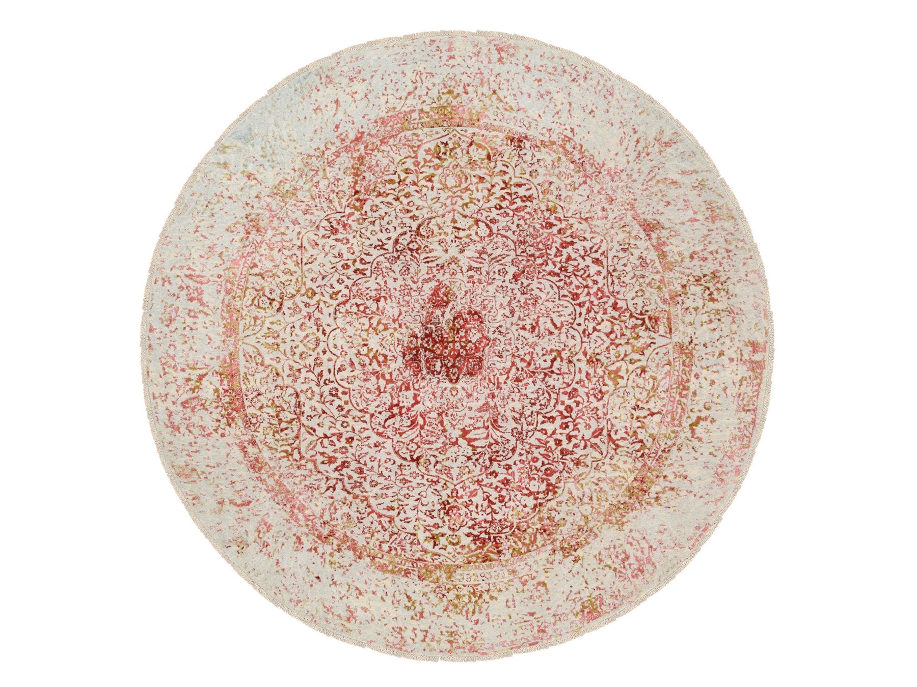 Modern / Contemporary hand-knotted wool/silk rug in Pink & Ivory, 9'8" x 9'8" — SKU O063468