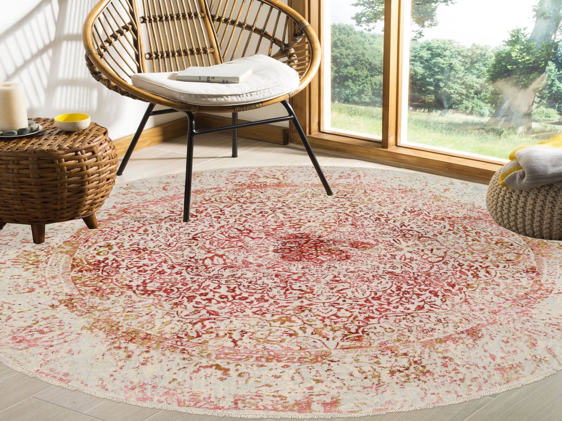 Modern / Contemporary hand-knotted wool/silk rug in Pink & Ivory, 9'8" x 9'8" — SKU O063468 (view 2)