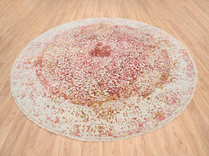 Pink 9'8" x 9'8" Modern / Contemporary Hand knotted Wool/Silk Rug - Sku: O063468