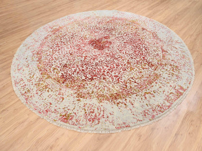 Pink 9'8" x 9'8" Modern / Contemporary Hand knotted Wool/Silk Rug - Sku: O063468