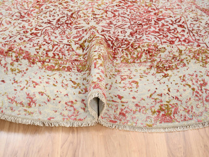 Pink 9'8" x 9'8" Modern / Contemporary Hand knotted Wool/Silk Rug - Sku: O063468