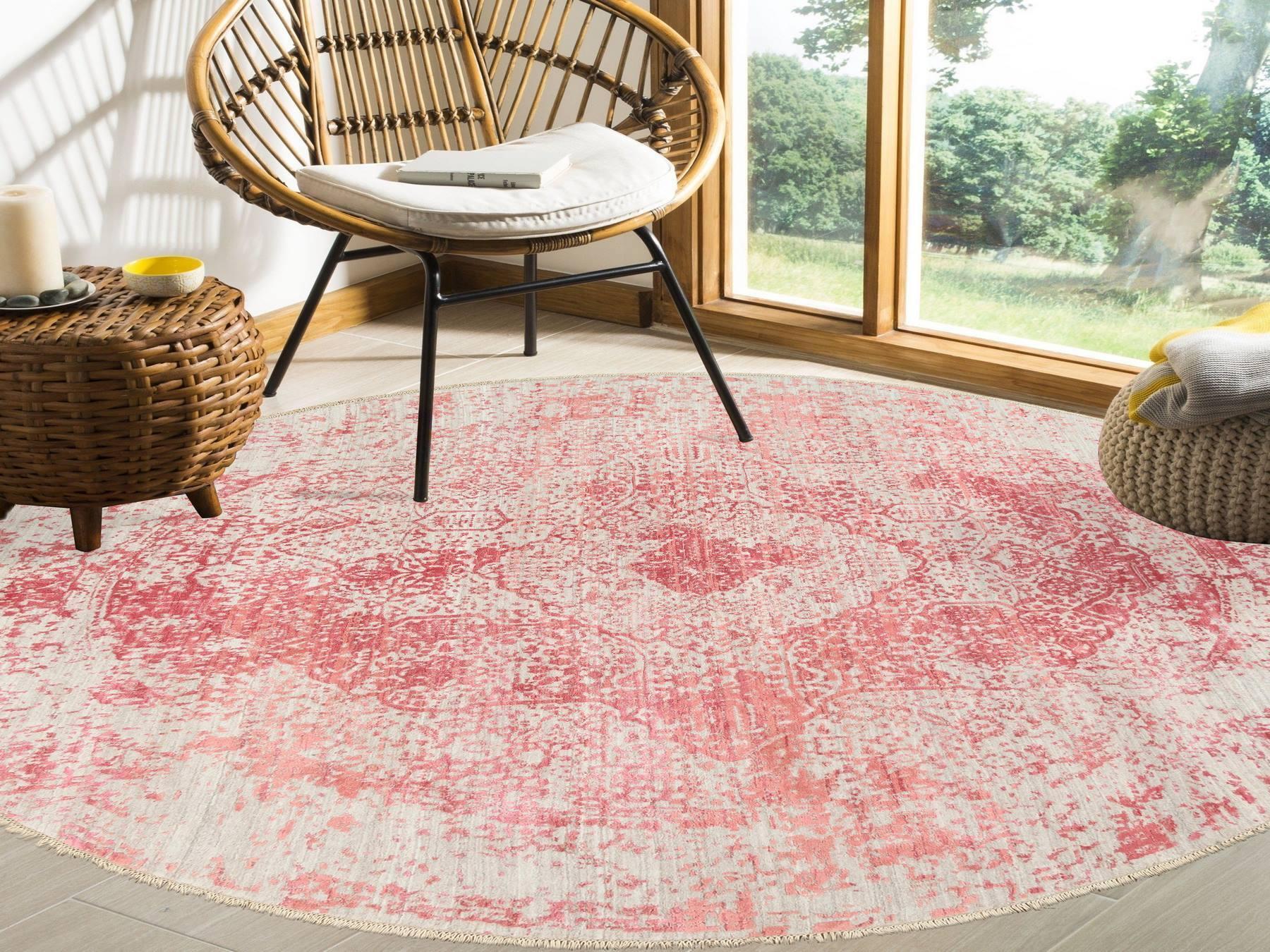 Transitional hand-knotted wool/silk rug in Pink, 8'9" x 8'9" — SKU O063469 (view 2)