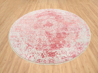 Pink 8'9" x 8'9" Transitional Hand knotted Wool/Silk Rug - Sku: O063469