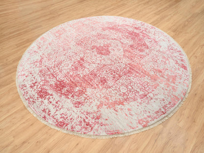 Pink 8'9" x 8'9" Transitional Hand knotted Wool/Silk Rug - Sku: O063469