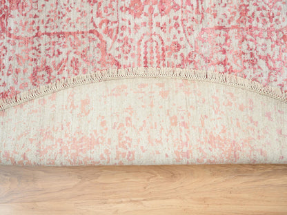 Pink 8'9" x 8'9" Transitional Hand knotted Wool/Silk Rug - Sku: O063469