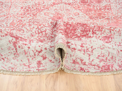 Pink 8'9" x 8'9" Transitional Hand knotted Wool/Silk Rug - Sku: O063469