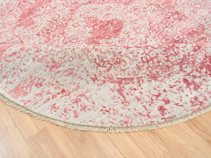 Pink 8'9" x 8'9" Transitional Hand knotted Wool/Silk Rug - Sku: O063469
