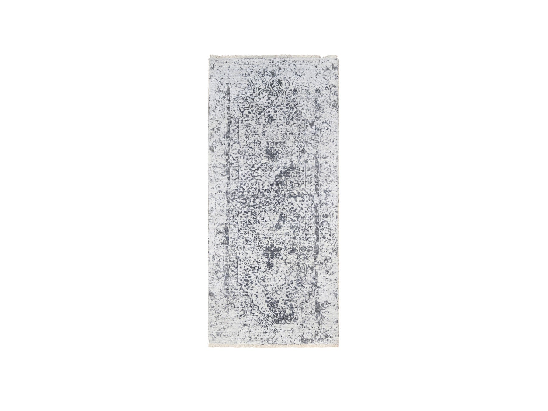 Gray 2'6" x 5'10" Transitional Hand knotted Wool/Silk Rug - Sku: O063475