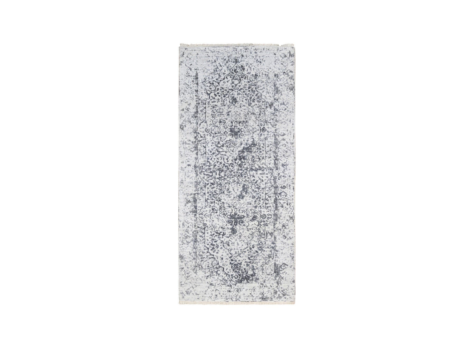 Gray 2'6" x 6'0" Transitional Hand knotted Wool/Silk Rug - Sku: O063476