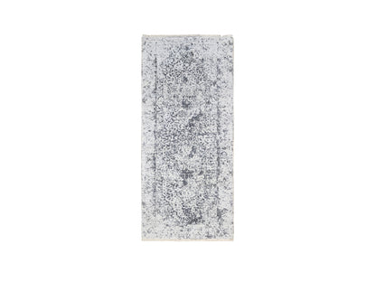 Grey 2'6" x 6'0" Transitional Hand knotted Wool/Silk Rug - Sku: O063476