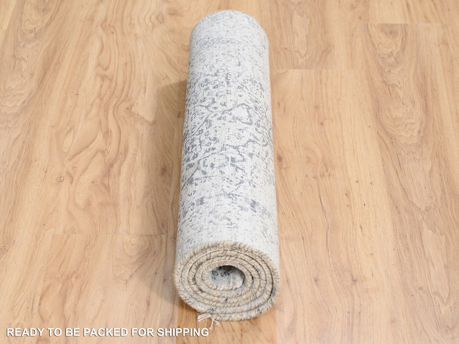 Transitional hand-knotted wool/silk runner in Gray, 2'6" x 6' — SKU O063476 (view 6)