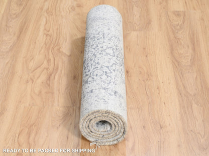 Transitional hand-knotted wool/silk runner in Gray, 2'6" x 6' — SKU O063476 (view 6)