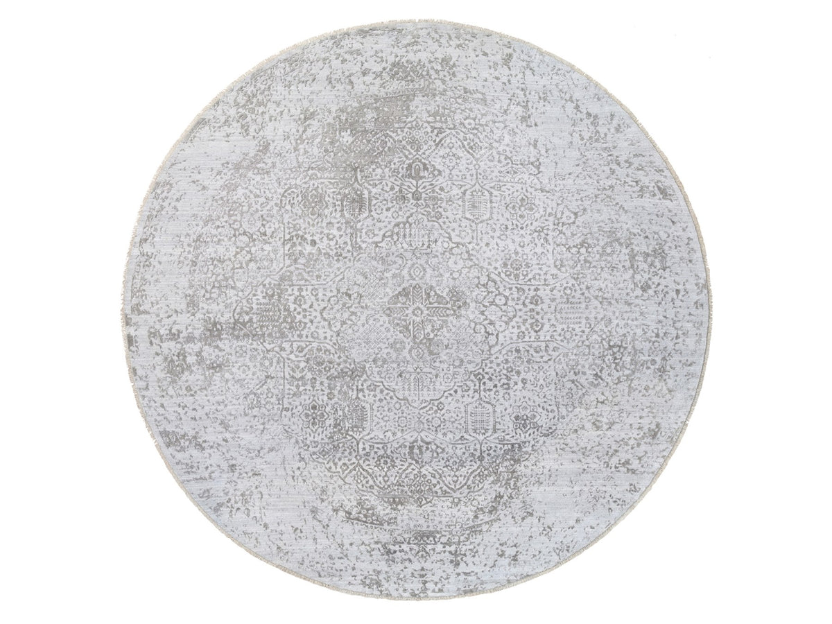 Transitional hand-knotted wool/silk rug in Gray, 11'9" x 11'9" — SKU O063477