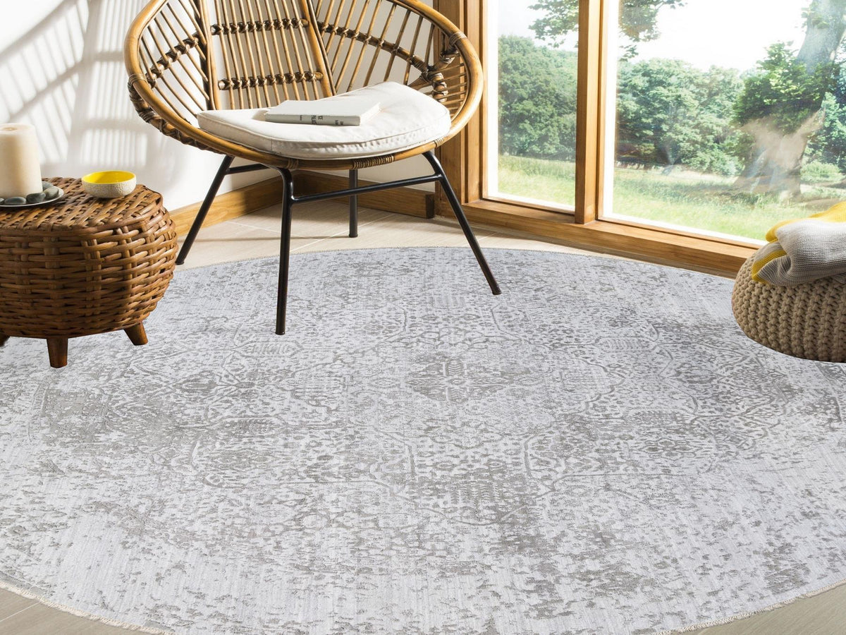 Transitional hand-knotted wool/silk rug in Gray, 11'9" x 11'9" — SKU O063477 (view 2)