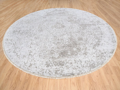 Grey 11'9" x 11'9" Transitional Hand knotted Wool/Silk Rug - Sku: O063477