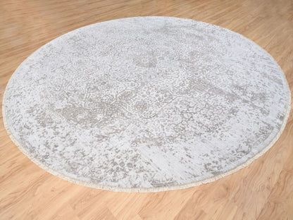 Grey 11'9" x 11'9" Transitional Hand knotted Wool/Silk Rug - Sku: O063477