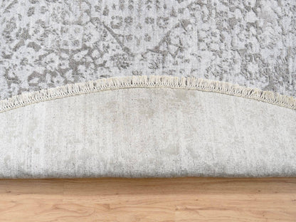 Grey 11'9" x 11'9" Transitional Hand knotted Wool/Silk Rug - Sku: O063477