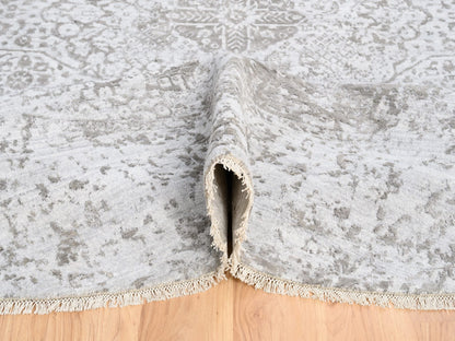 Grey 11'9" x 11'9" Transitional Hand knotted Wool/Silk Rug - Sku: O063477