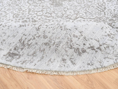 Grey 11'9" x 11'9" Transitional Hand knotted Wool/Silk Rug - Sku: O063477