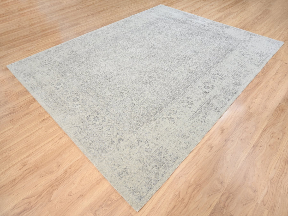 Modern / Contemporary hand-knotted wool/silk rug in Beige, 8' x 10'1" — SKU O063479 (view 3)