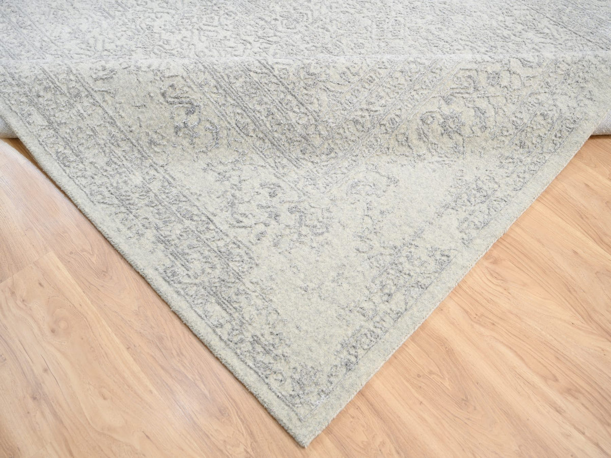 Modern / Contemporary hand-knotted wool/silk rug in Beige, 8' x 10'1" — SKU O063479 (view 6)