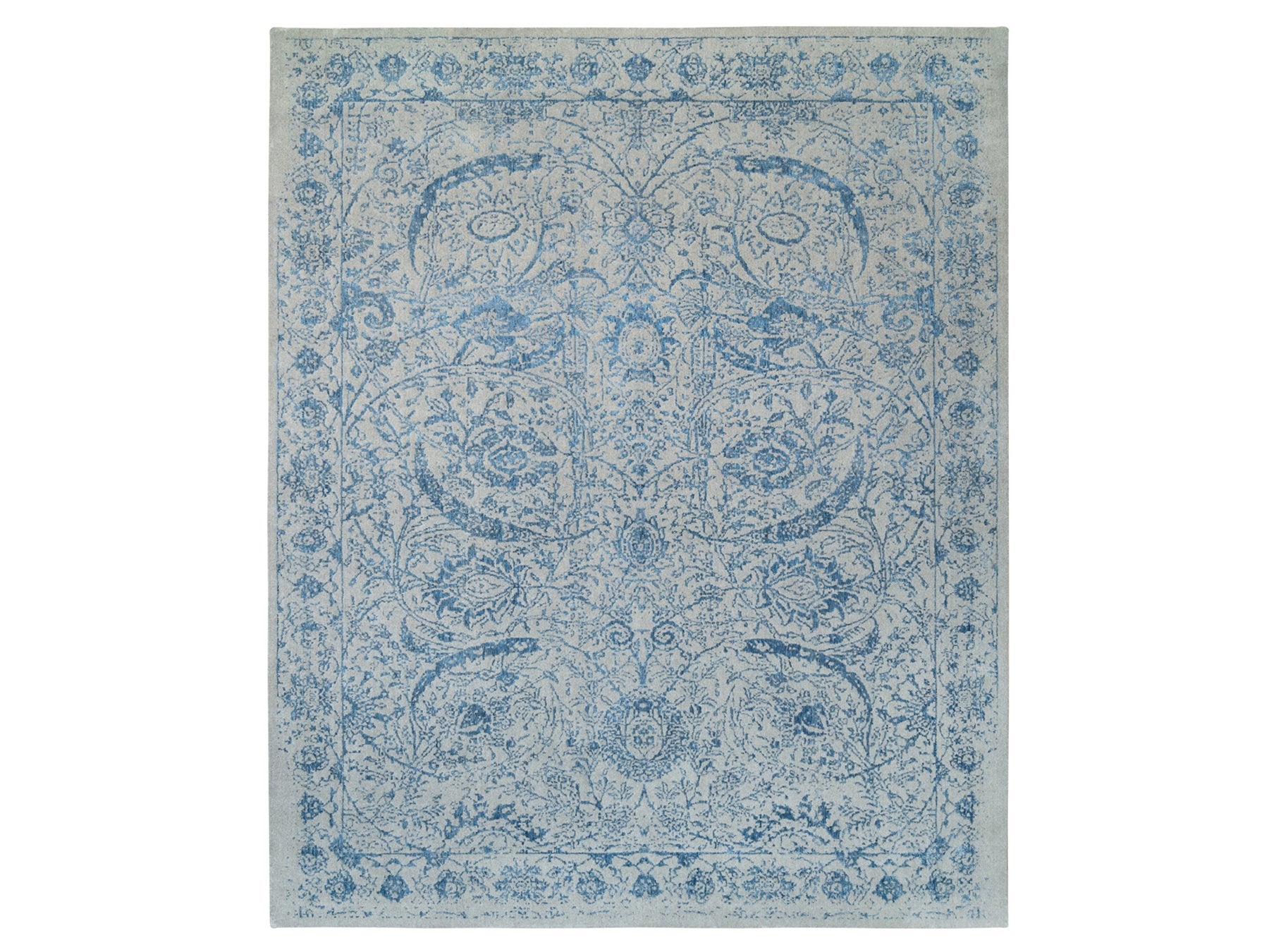 Transitional hand-knotted wool/silk rug in Blue, 11'10" x 15' — SKU O063480